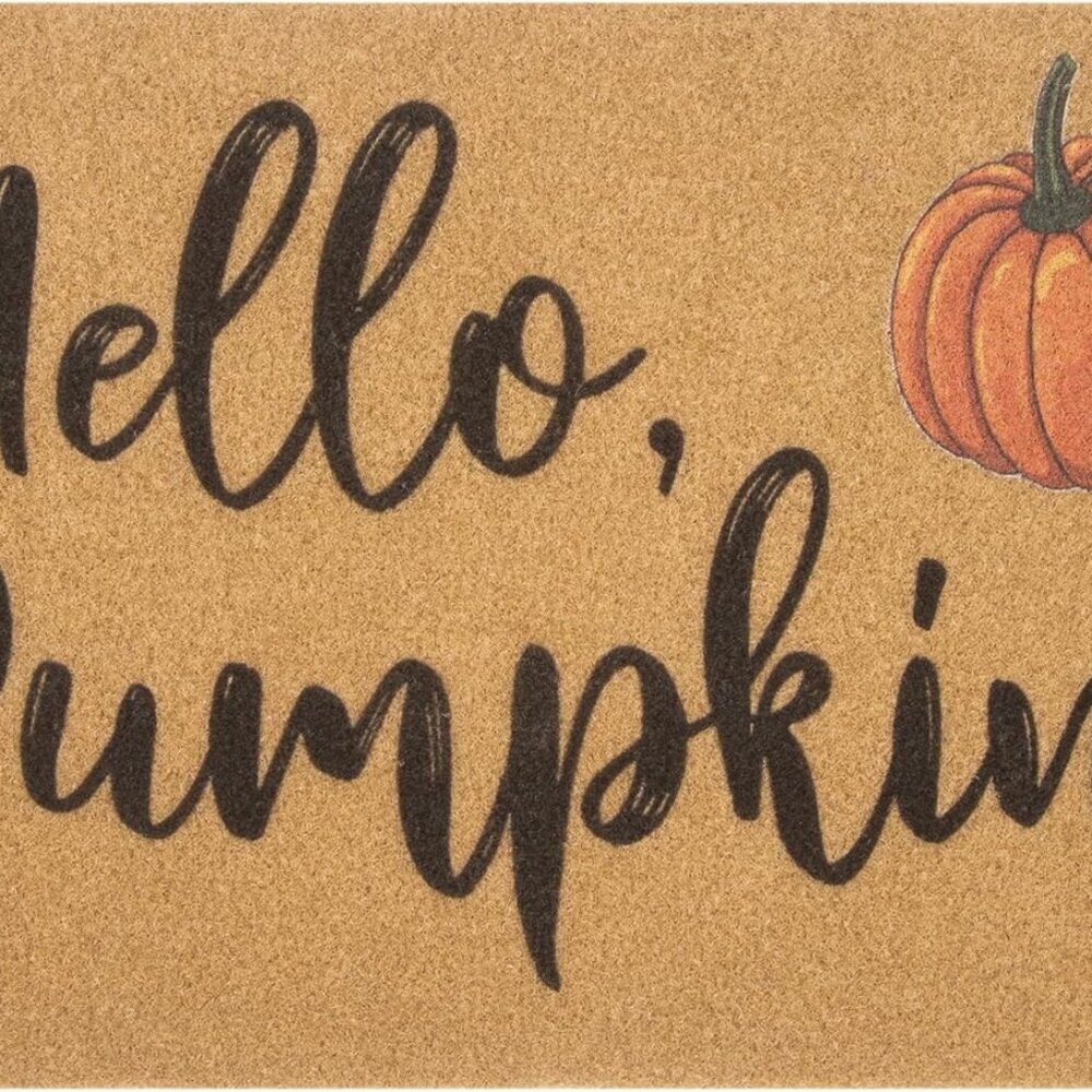 Hello-Pumpkin-Welcome-Doormat for Fall-Outdoor-Entrance - Coir-Front-Door-Mat wi